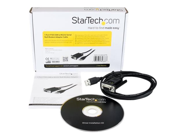 StarTech.com 1-poort USB naar Nulmodem RS232 DB9 Seriële DCE Verloopkabel met FTDI