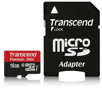 Transcend microSDHC 16GB Class 10/UHS-I met adapter