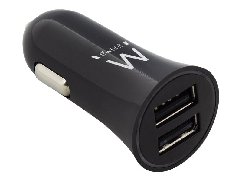 Ewent USB autolader, 2 poort, 2.1A, zwart 