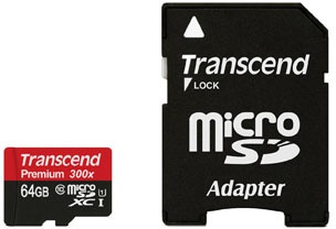 Transcend microSDHC 64GB Class 10/UHS-I met adapter