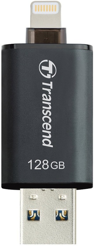 TRANSCEND JetDrive Go 300 128GB Lightning USB 3.1 Flash Drive Silver Black