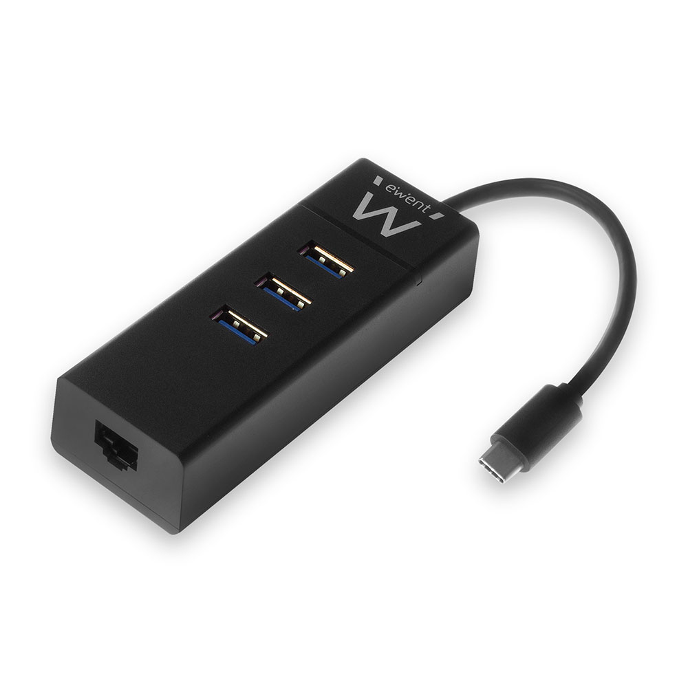 Ewent USB-C Hub met 3xUSB-A en Gigabit netwerk poort