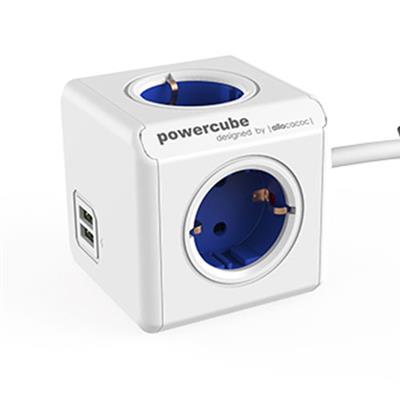Allocacoc 1402BL/DEEUPC PowerCube Extended, stekkerdoos met USB poorten, 4 sockets, 1.5m, wit/blauw