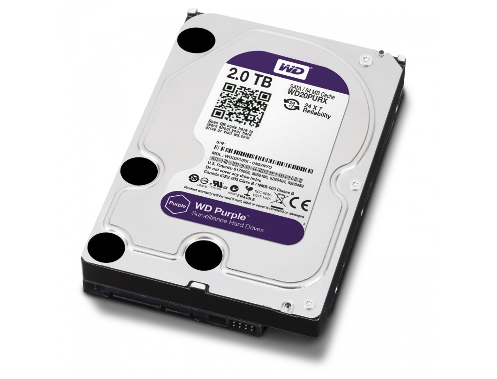 WD Purple WD20PURX 2 TB 3.5" Internal Hard Drive - SATA - 64 MB Buffer