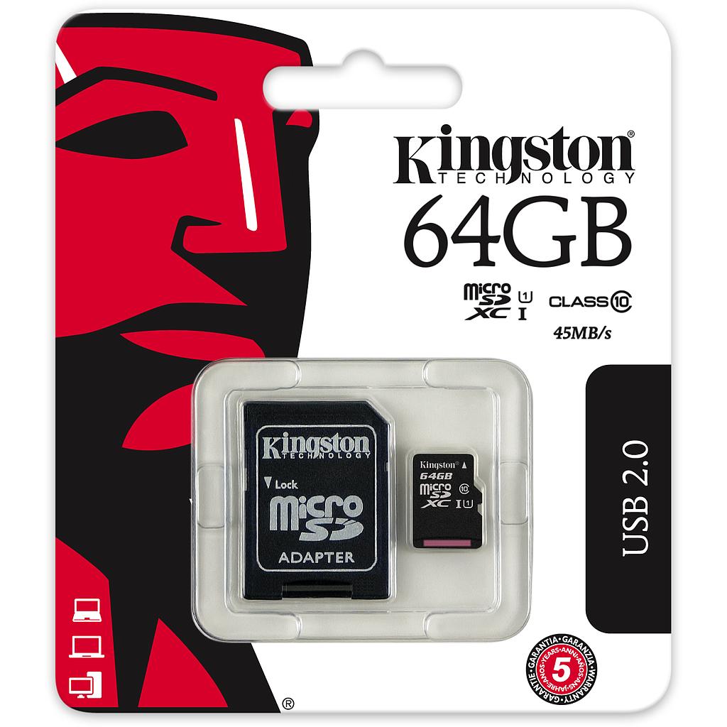 Kingston microSDXC 64GB Class 10 + SD-Adapter