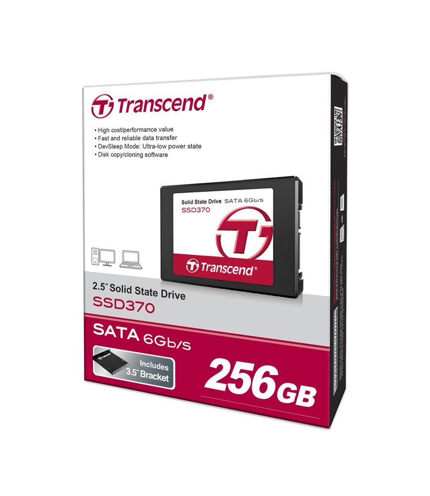 TRANSCEND SSD 370 256GB aluminium case SATA III 6Gb/s - incl. bracket en migratie software - MLC SATA3 - 2.5inch
