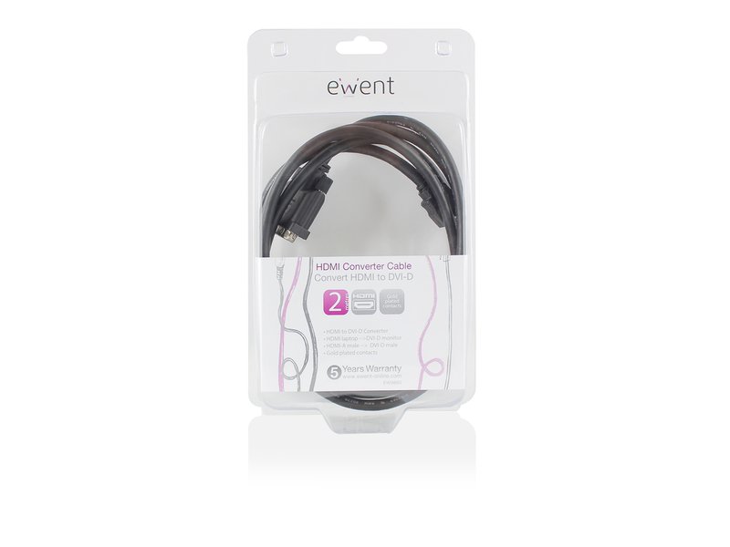 Ewent Converter cable HDMI A male - DVI-D male 2 Meter