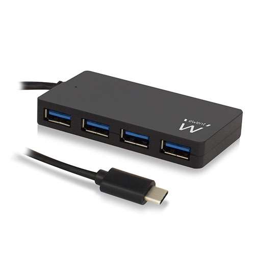 Ewent 3.0 USB Hub Type-C (USB 3.1 Gen 1), 4 poorts, zwart