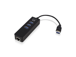 [EW1140] Ewent 3.0 USB Hub (USB 3.1 Gen1), 3 poorts, met 1 Gigabit netwerk poort, zwart